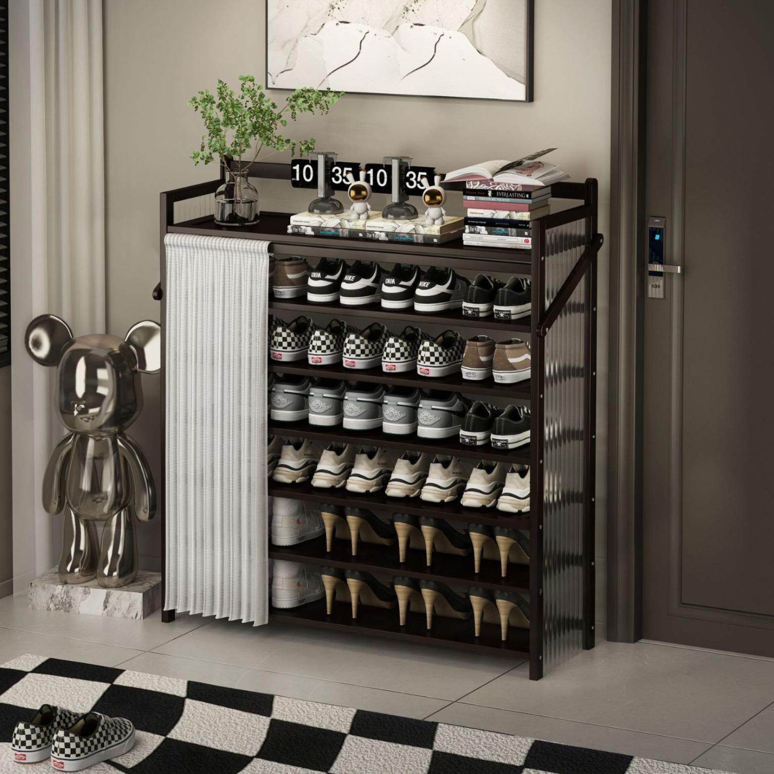 竹山下免安装鞋架折叠简易多功能收纳玄关鞋柜入户防尘置物架家用