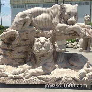 公园景观石虎雕刻厂 墓地石雕老虎图片 广场大门石老虎价格