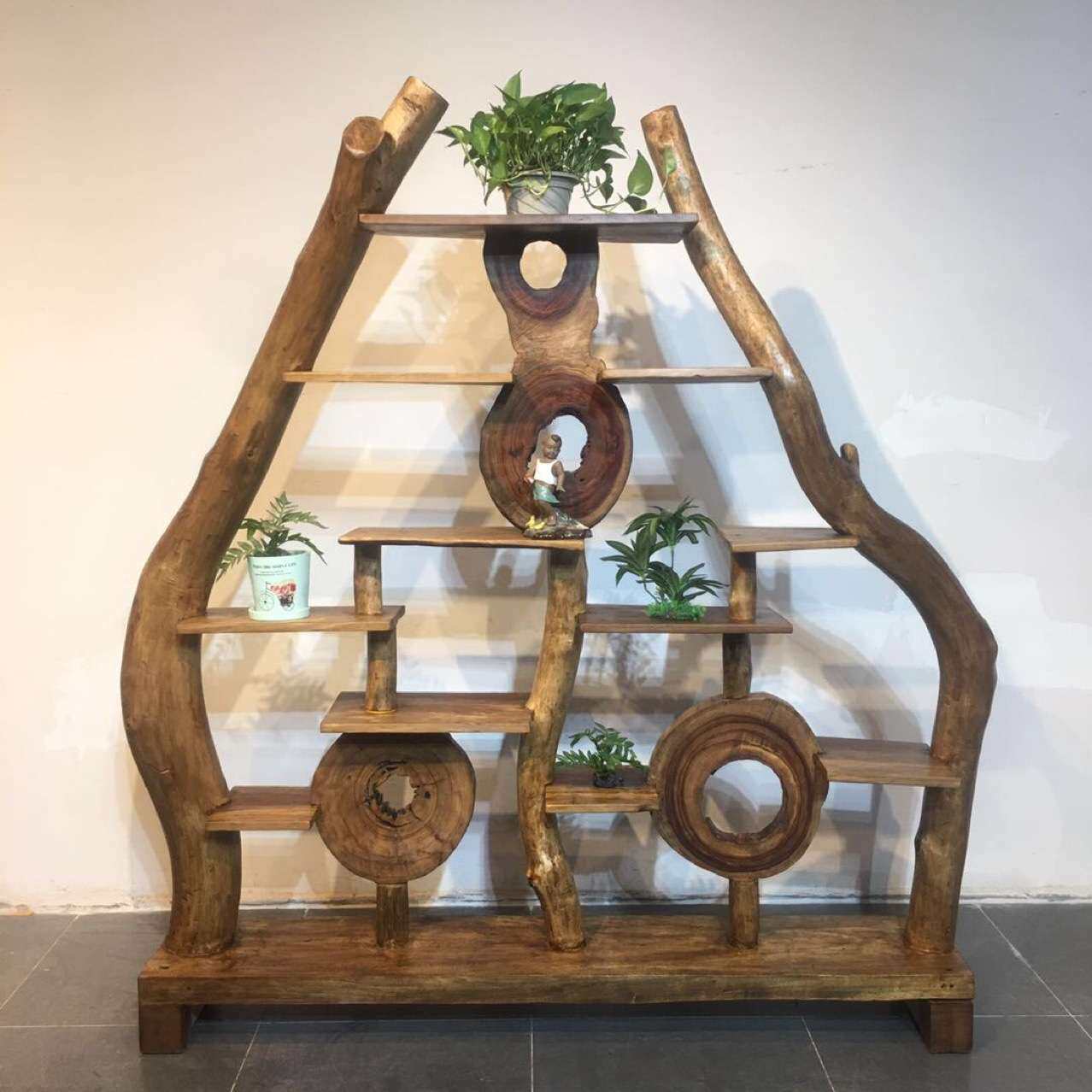 原木家具实木创意博古架香樟木客厅隔断古董展示架个性田园仿古架