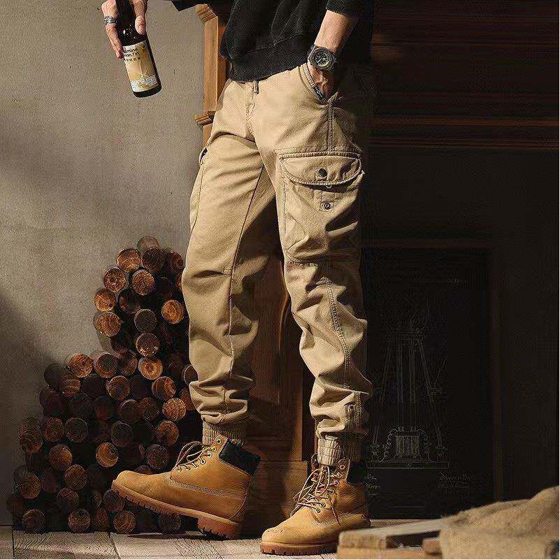 直播同款束脚纯棉工装裤男春秋冬季宽松覆古休闲 夏天多口袋长裤