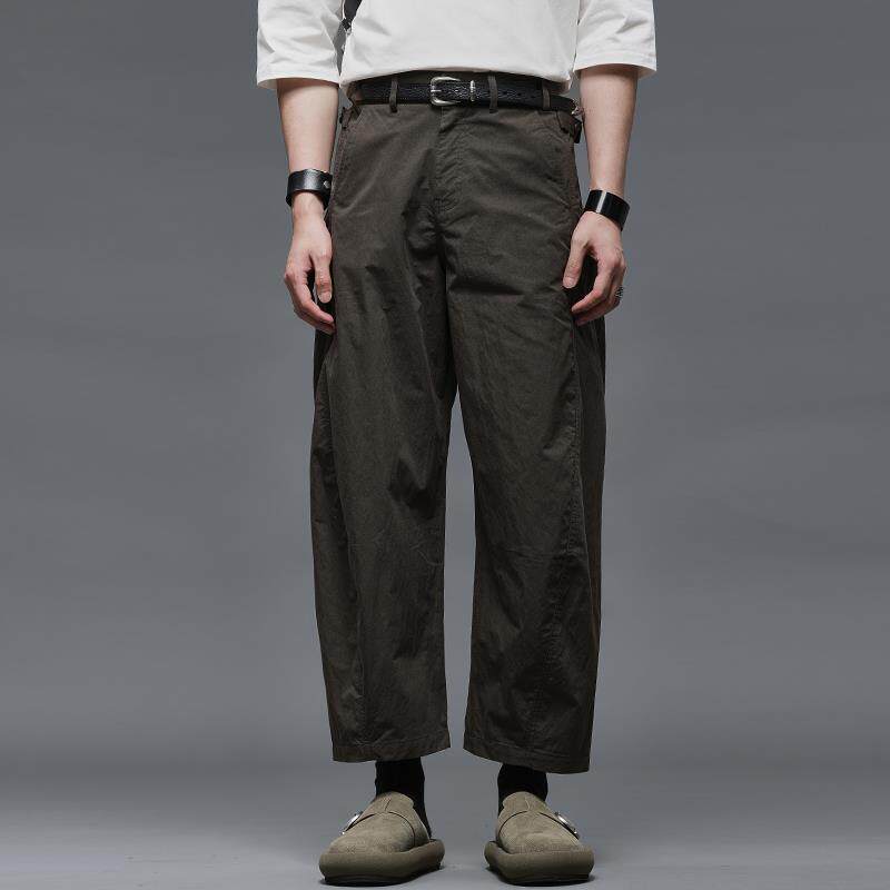 高品质 剪裁弯刀裤简约时尚COS男工装绿色黑色九分宽松直筒休闲裤