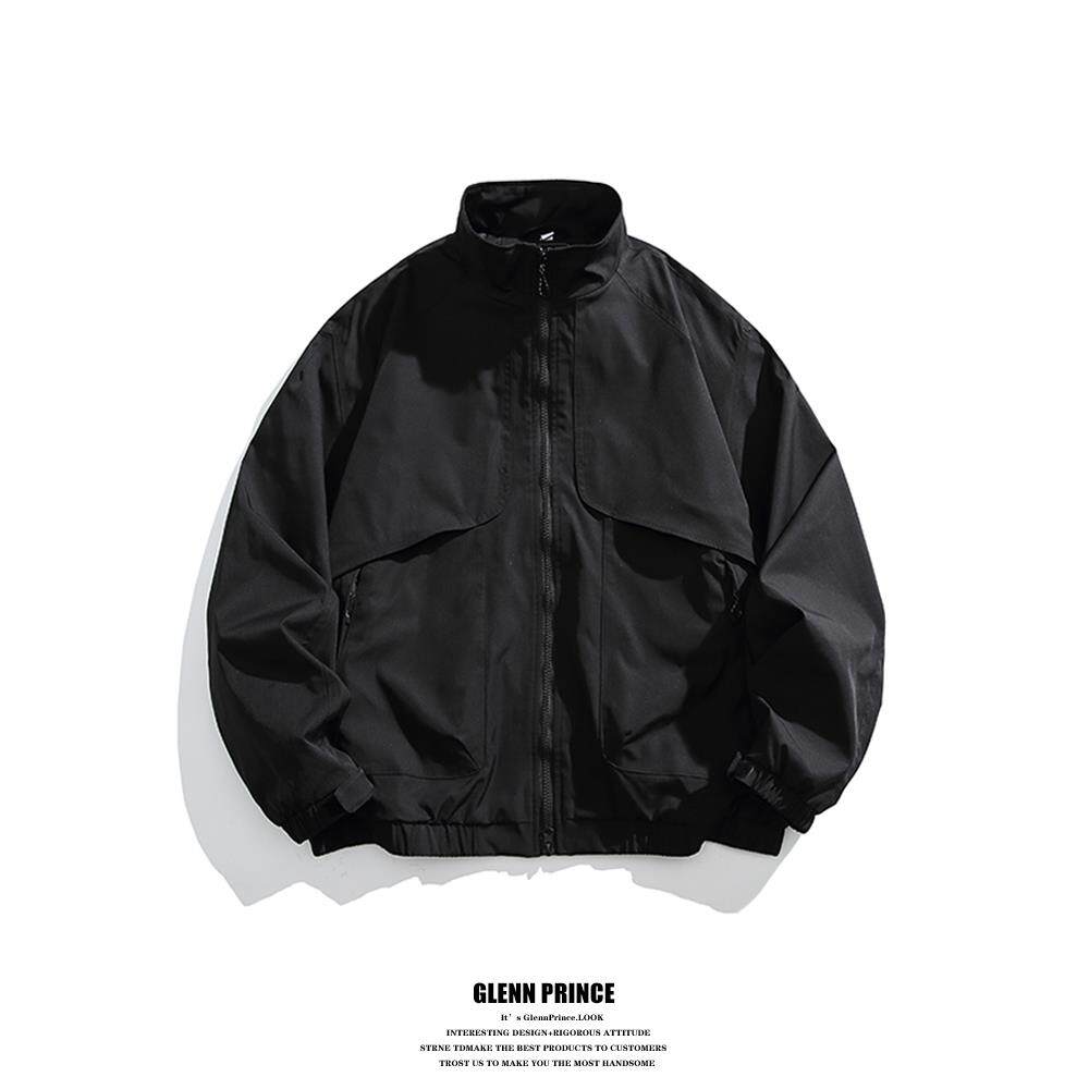 GPstudio美式潮牌黑色拼接弧形立领夹克男春季机能运动冲锋衣外套