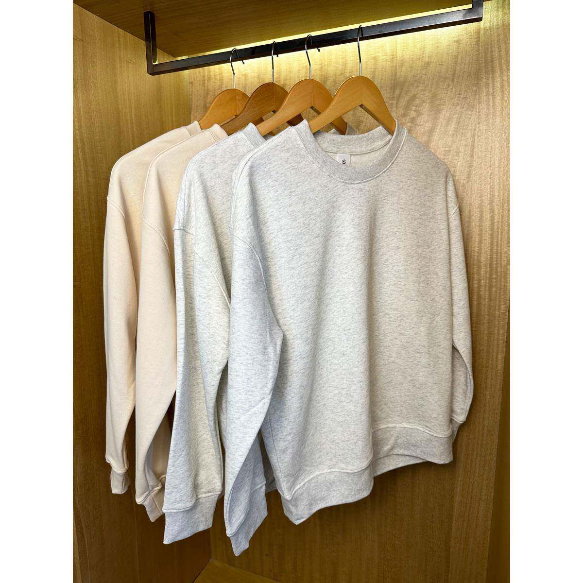 330g脱肩纯色棉套头圆领运动衫时髦宽松上衣春秋季休闲夹克