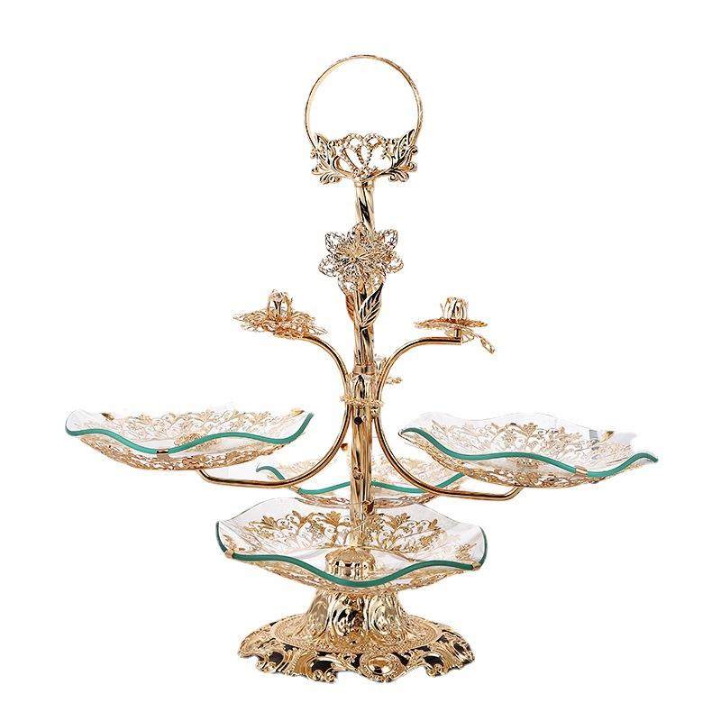 轻奢风创意家用客厅酒店茶几水晶果盘钢化玻璃多层欧式水果盘