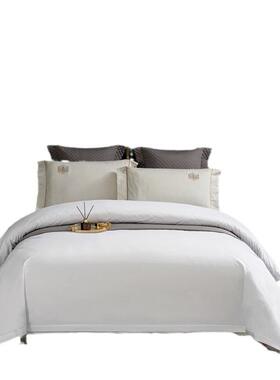 五星级套酒店布草纯棉60支缎贡床上用民品宾馆宿白色床jf-cz1单被