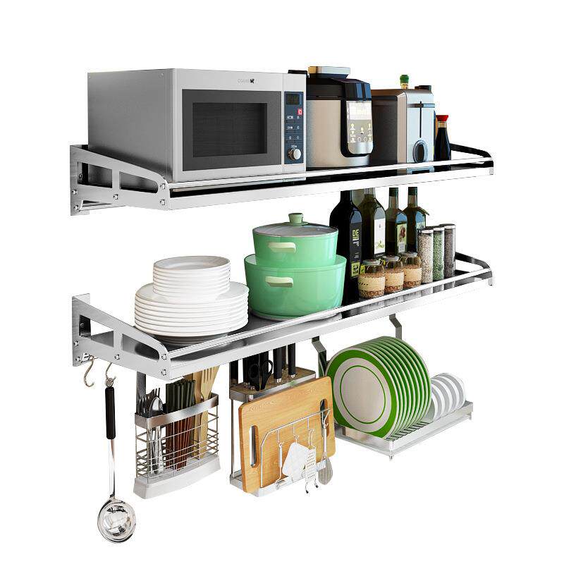 单层厨房置物架壁挂式微波炉烤箱挂墙架子厨房储物304不锈钢层架