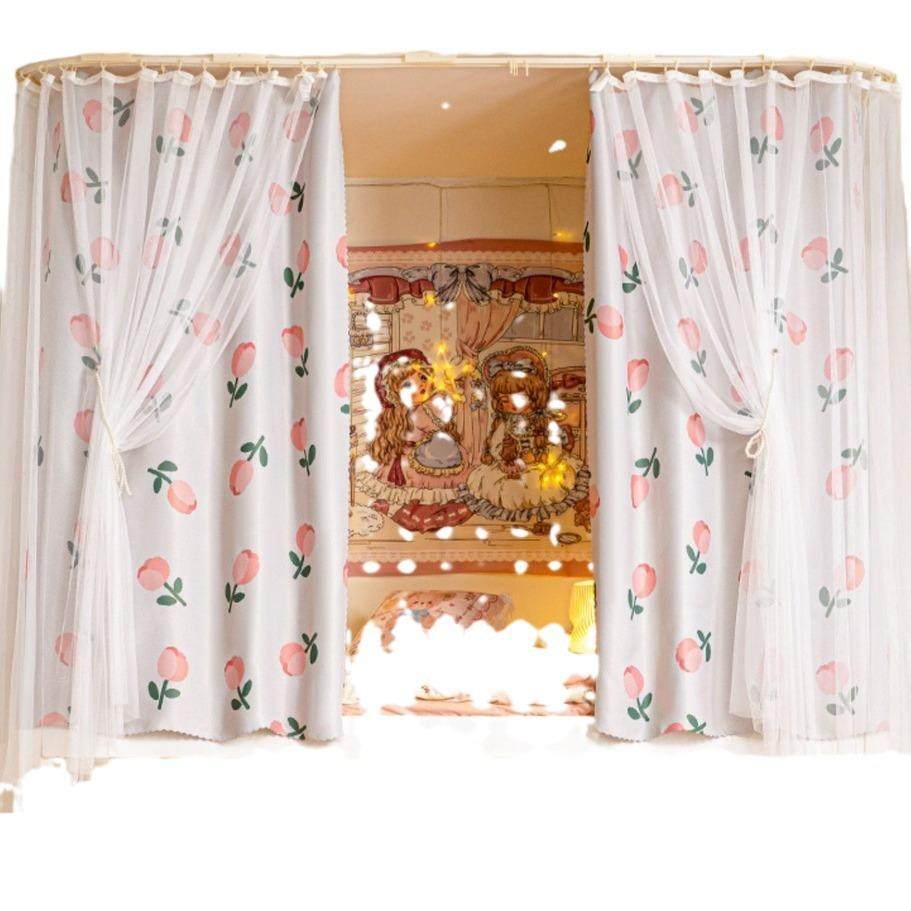 强遮光学生宿舍上下铺床帘U型粘贴导轨帘子围带纱帘ins风一件包邮