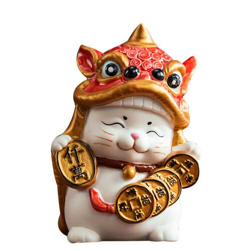 国潮意创摆件ZNC可陶瓷招财猫爱桌面客厅玄关摆件发财猫开乔业迁