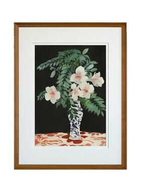 法式中古复古风装饰画客餐厅玄关级感挂画红色百合植物花卉壁画
