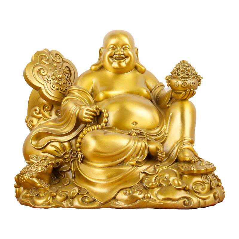 黄铜如意笑佛摆件大肚弥勒佛店铺开业送礼开口笑佛布袋佛聚宝盆佛