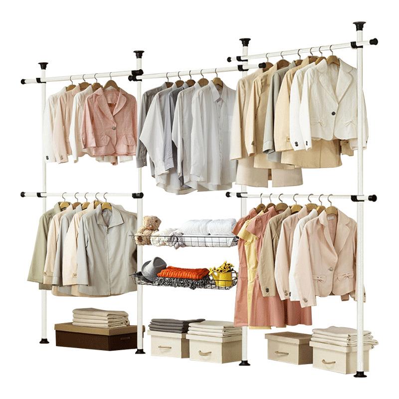 顶天立地j晾衣架简易衣柜组装钢管加粗布艺衣帽间衣橱简约现代折