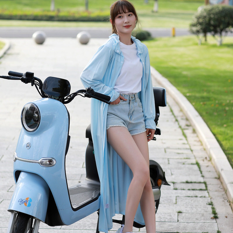 电瓶车防晒衣春夏季长款骑电动摩托车户外出游遮阳防晒衣服外套女