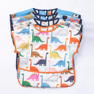 鲁冰花新款大卡通防水围兜短袖宝宝罩衣儿童吃饭衣男宝西瓜兜围嘴