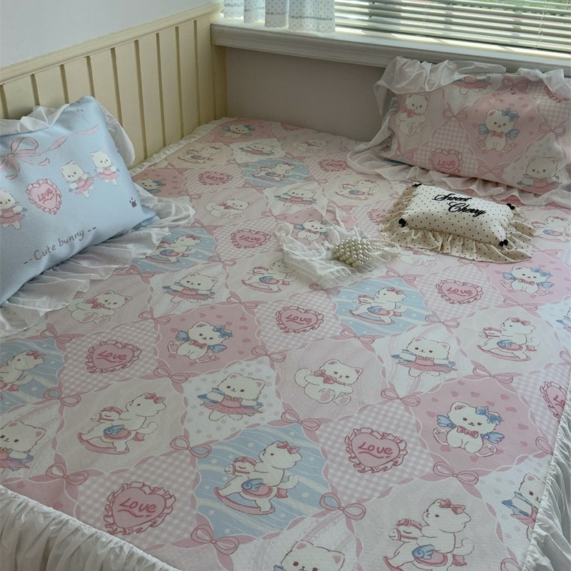 梨梦 喵喵芭乐 洛丽塔冰丝凉席三件套夏季双人床席子Y可水洗床裙