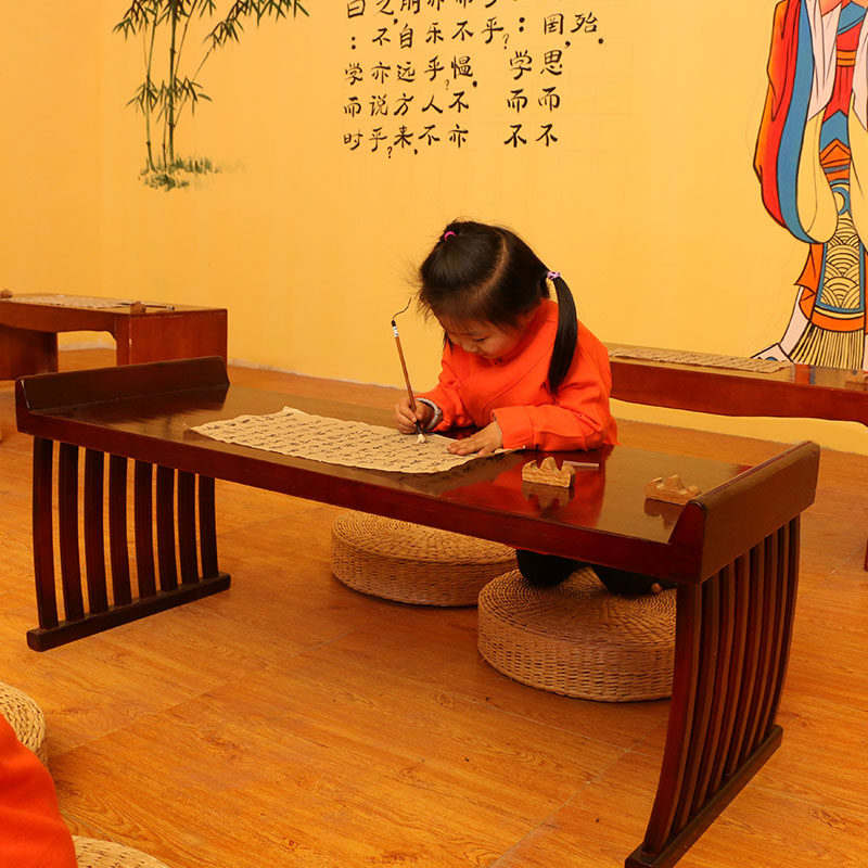 仿古幼儿园国学桌椅实木儿u童中式书法桌子绘画写字培训班马鞍课