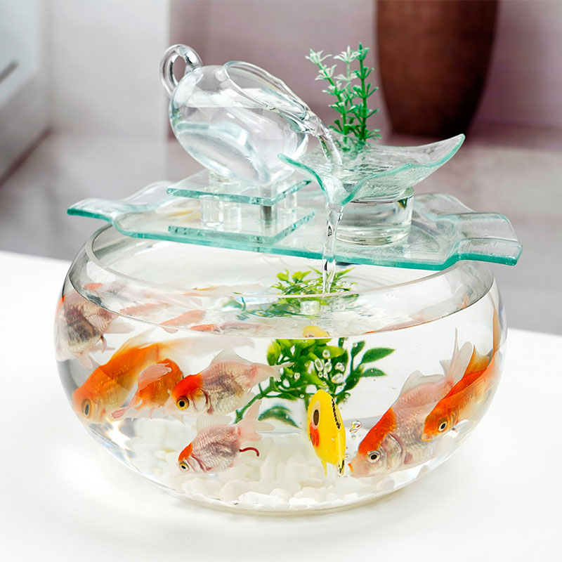 家居玻璃鱼缸摆件微景观创u意小型桌面流水器玄关风水隔断装饰礼