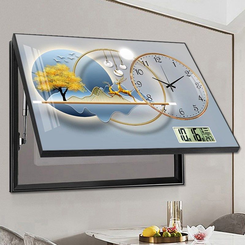 电表箱装饰画2024新款轻奢高级B感带钟表万年历遮挡配电箱盒子时