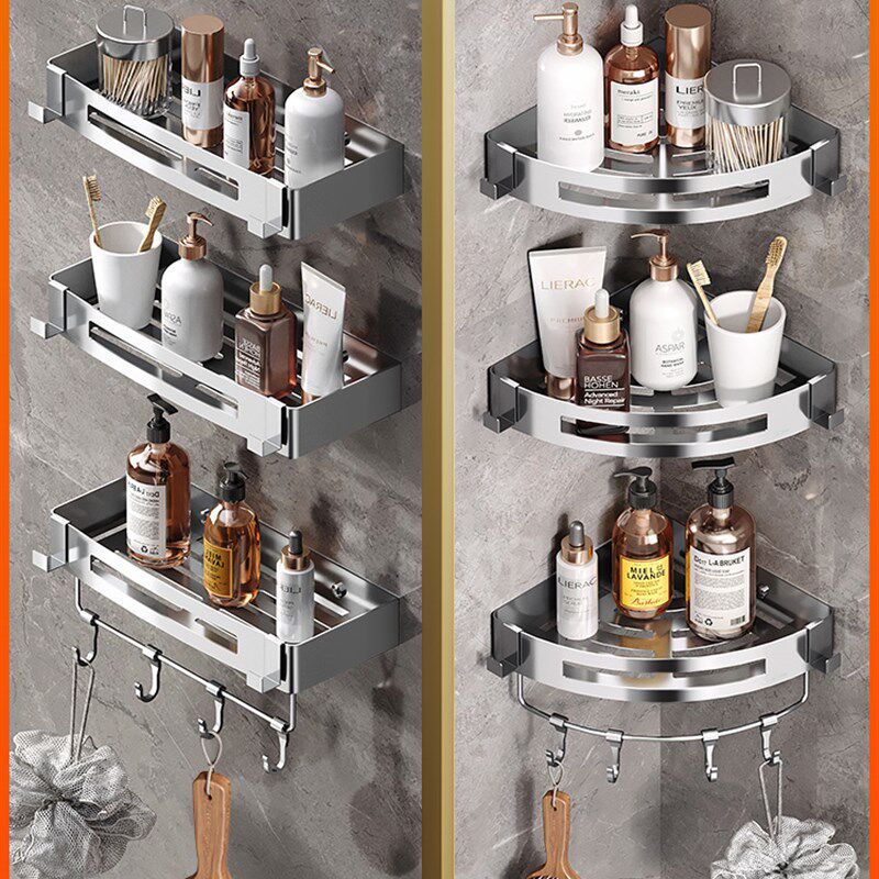 浴室卫生间置物架子304不锈钢免C打孔淋浴房墙上三角篮收纳架壁挂