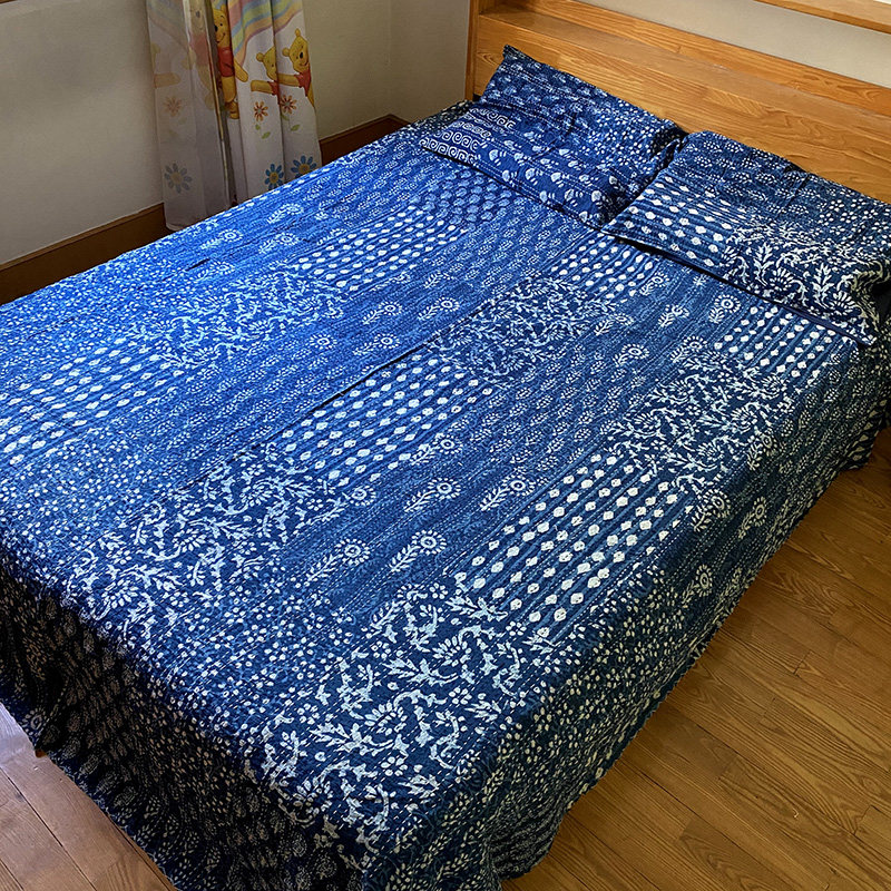 民宿风印度植物蓝染草木染双层z拼布手工缝线刺字纯棉厚床单沙发,床上用品,床单,淘宝优惠券,粉丝福利购,淘宝优惠卷