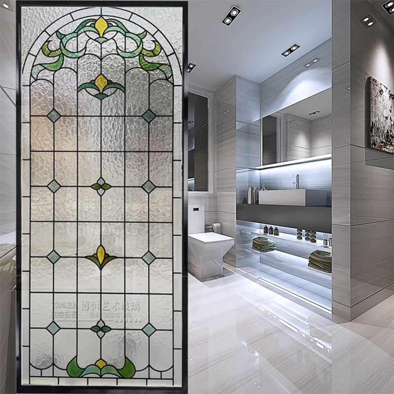 美式教堂蒂凡尼艺术玻璃客厅隔间窗户钢化彩色玻R璃化妆室干湿分
