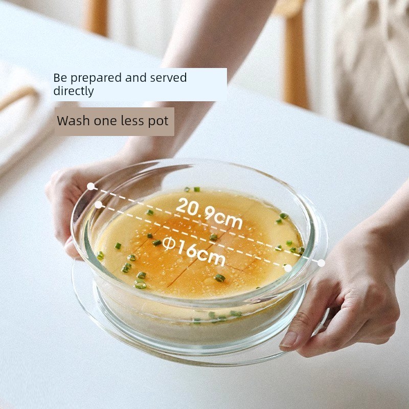 双山耐热玻璃锅家用双耳碗沙拉碗蒸蛋碗微波炉R专用器皿带盖玻璃
