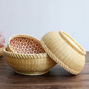 精致编筐手工竹篮果盘水果篮子竹篮子家用收纳筐零X食藤编三件套