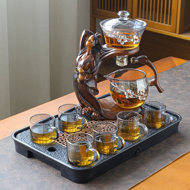 嫦娥奔月耐高温玻璃懒人自动茶具套装家用磁吸泡茶器轻.奢高档茶