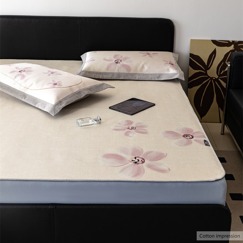 春夏床上b用品田园小碎花冰丝凉席三件套印花床单空调席床笠双人