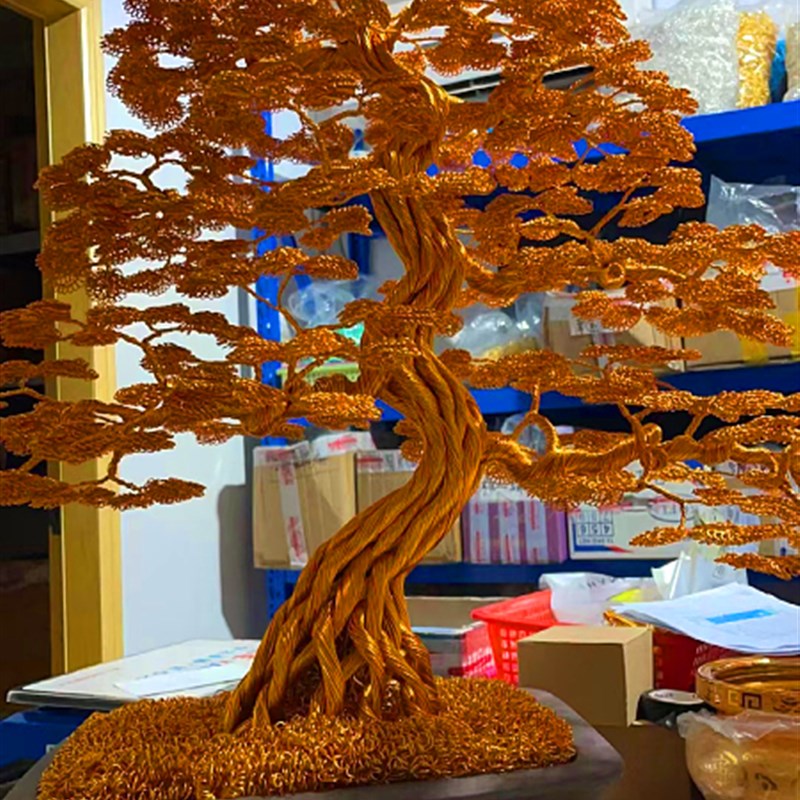 手工发财树摇钱树客厅办公室乔z迁开业送礼 发财树摆件铝线工艺品