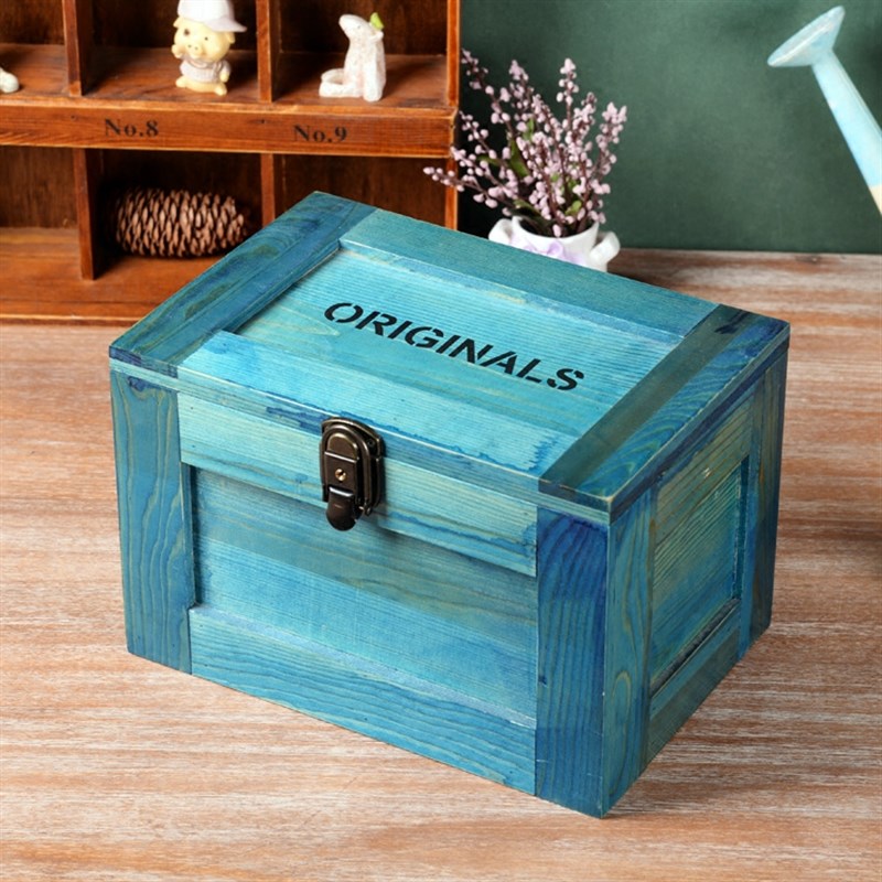 木箱子带锁实木收藏l储物盒子日记本秘密收纳整理箱 松木大号可di