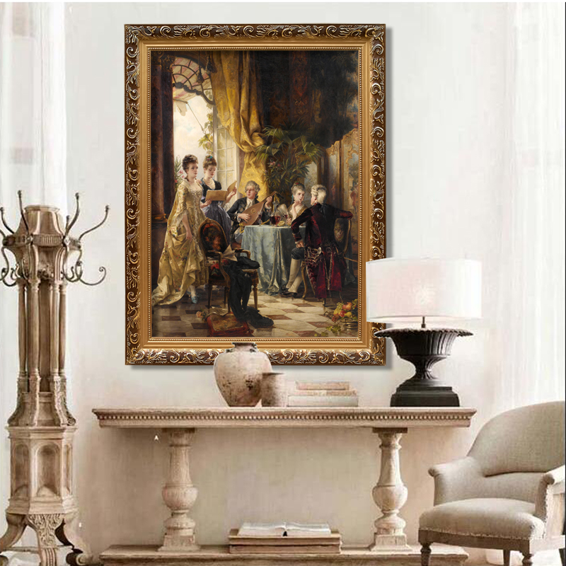 竖版欧式宫廷人物油画贵妇人客厅D喷绘有框画酒店宾馆会所装饰画