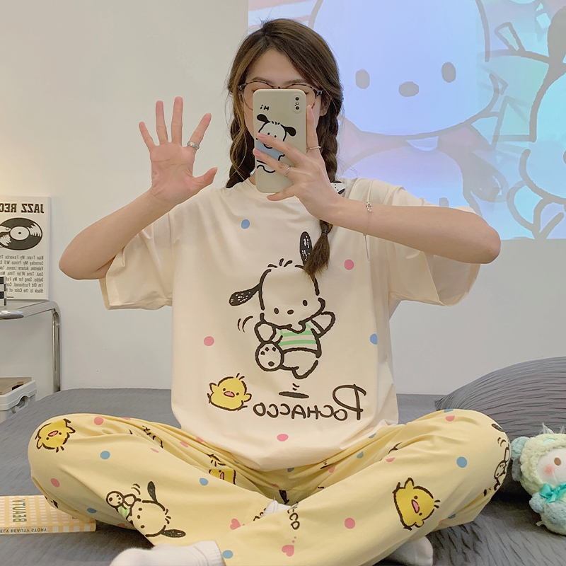 红豆睡衣女短袖长裤夏季纯棉初中学生女孩帕恰狗大童可爱15岁套装