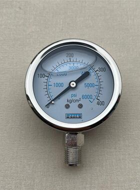 充油耐震压力表 ytn-63i 0～6000psi 0～400kg/cm 直径68MM 径向