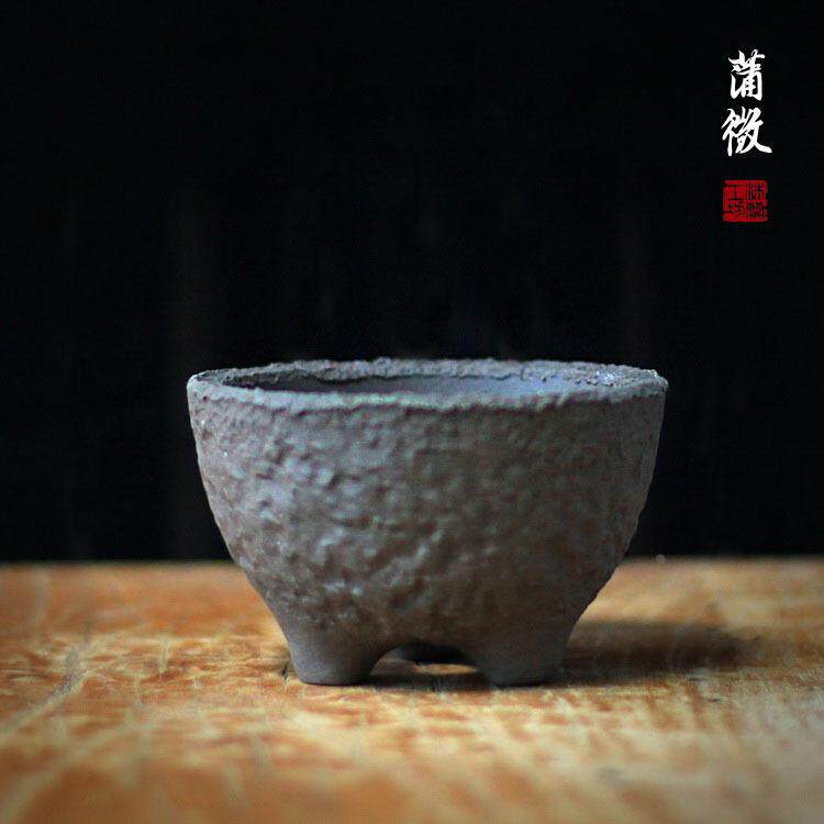 日式粗陶花器金钱菖蒲花盆紫砂陶多肉苔藓盆景微景观古典禅意花器