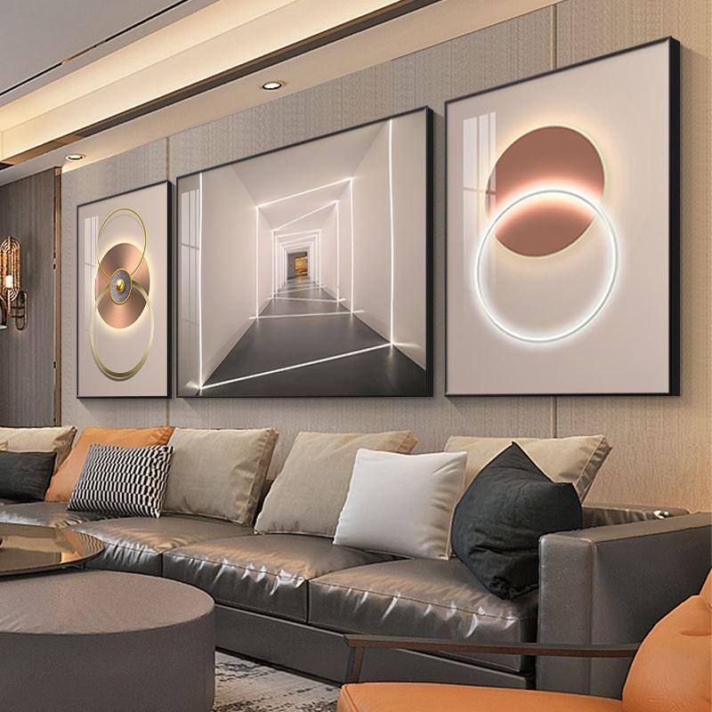 轻奢客厅装饰画现代大气简约沙发背景墙挂画几何高档抽象三联壁画
