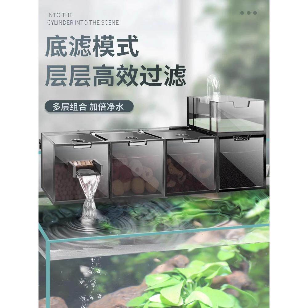 鱼缸龟缸过滤盒三合一增氧过滤器上滤壁挂滴流盒内置顶部净水器