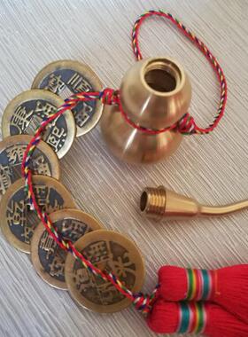 黄铜五帝六帝钱铜葫芦盖子可打开化门对门五黄P二黑病符五色线编