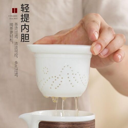 羊脂玉白瓷盖碗茶杯单个一人手抓B壶带过滤防烫家用泡茶壶功夫茶