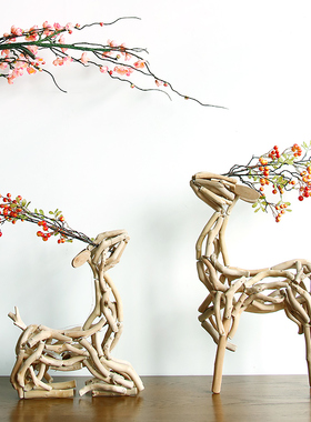 手工木质创意发光鹿卧室客厅装饰品民宿J工艺品办公区玄关桌面摆