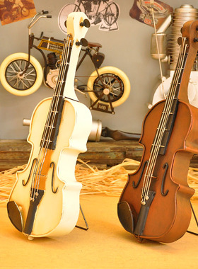 复古法式铁艺欧式小提琴摆件乐器小模型仿真港式茶餐厅Z钢琴装饰