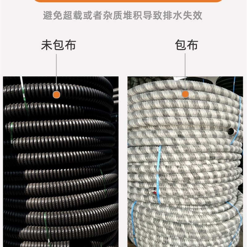 硬式透水管渗水管打孔波纹管盲管排水管绿化渗水管W盲沟管滤水管