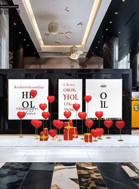 O爱M装饰七夕情PTB节红色心美陈商场店铺橱窗装饰道场景人布置具