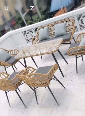批艺沙双人现代简约藤户外沙45092院发发椅藤编露台庭阳光房藤椅