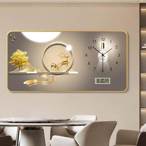 轻奢麋鹿餐厅装饰年画20BDD5新款子钟2表挂墙客厅饭桌家电用万历