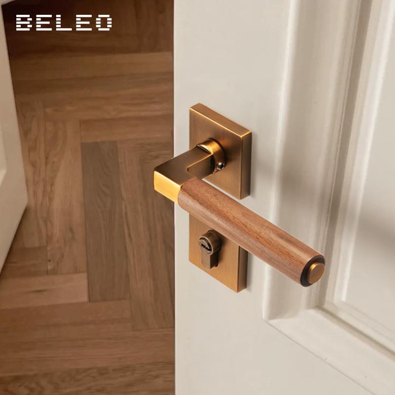 室HOF内胡吸桃木门锁家用通用门型卧房室磁静音锁复古中式木门门