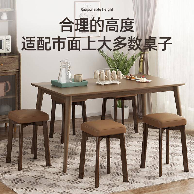 新中式实木餐椅软包凳家用圆小板凳可叠放吧台椅网QSCY-01红子软