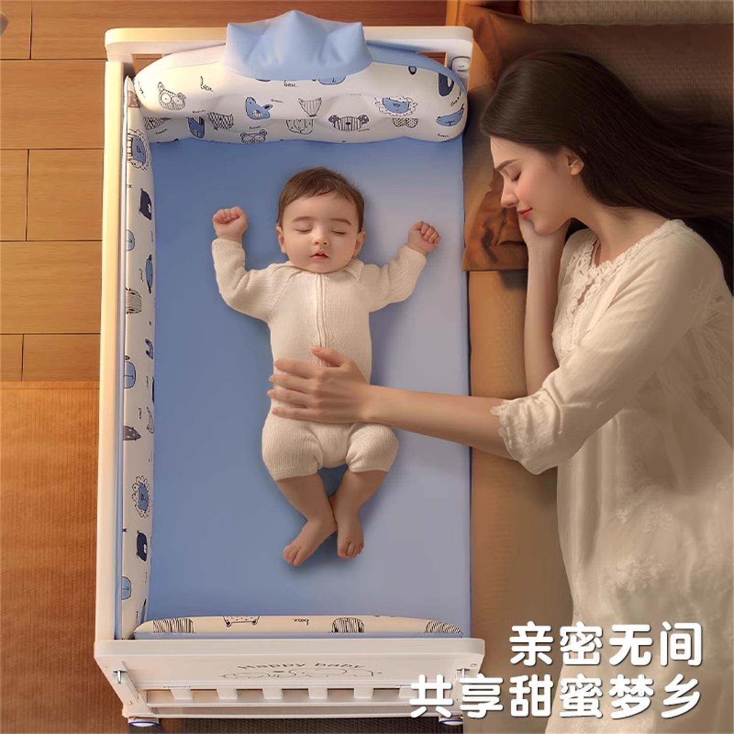 新爱奇婴儿床实26362木拼大床欧式多功能宝里宝bb床摇篮生儿童可