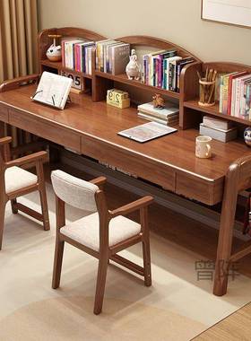 曾p1儿童书桌书室架组YpW8KhtA人合一体实木双学桌家用卧中小学生