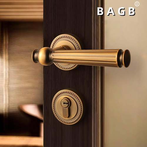 锁法式房门中分古室卧室家用通内用型实木门QQY锁仿古体静音磁吸