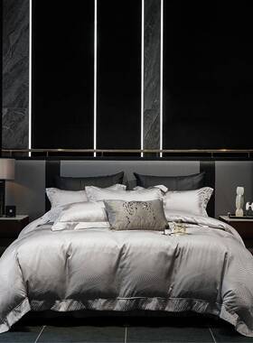 100支VYS8820长绒刺绣灰棉色四件套全棉纯棉202新款轻奢花提床上